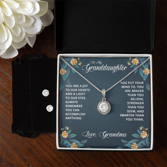 Eternal Hope Necklace and Cubic Zirconia Earring Set Gift For Granddaughter